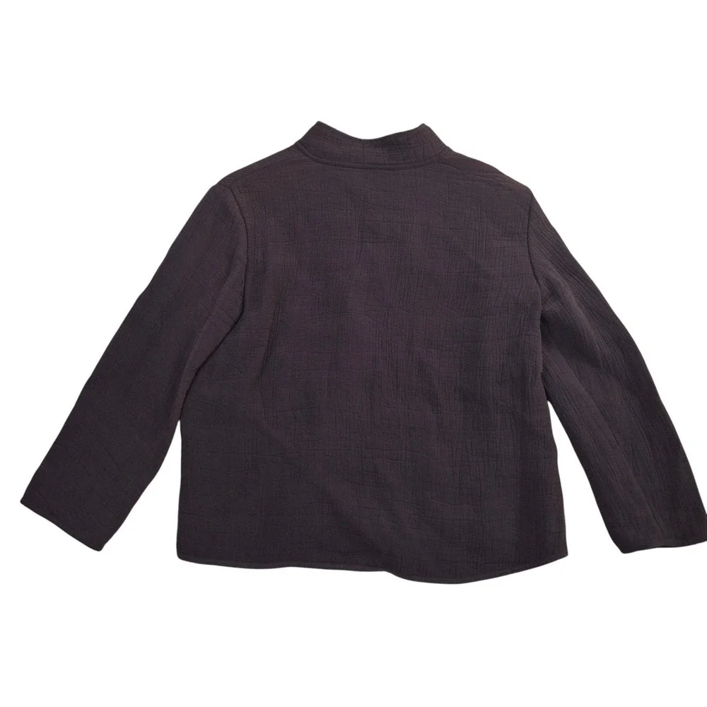 Eileen Fisher Open Front Jacket Womens XS Purple Silk Rayon Crinkle Gauze